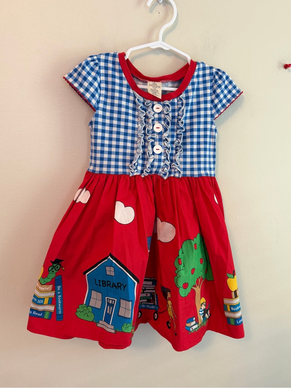 Eleanor Rose Blue Gingham & School Print Dress
